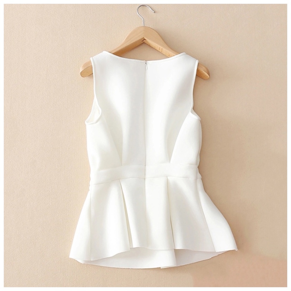 Eggshell White Gathered Scuba Fabric Peplum Top - Picture 7 of 8